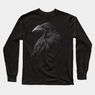 Mystical black raven illustration crow artwork Long Sleeve T-Shirt